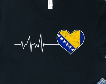 Camiseta com a bandeira da Bósnia e o batimento cardíaco: Camiseta do Orgulho Bósnio