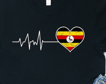Uganda Flag Heartbeat Shirt: Proud Ugandan Gift Tee