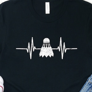 Badminton Heartbeat-T-shirt: vintage T-shirt voor spelers en fans