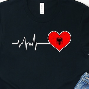 Albania Flag Heartbeat Shirt: Albanian Pride Tee