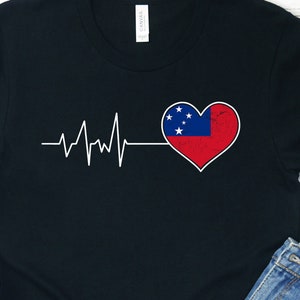 Camiseta com a bandeira de Samoa e o batimento cardíaco: Camiseta do Orgulho Samoano