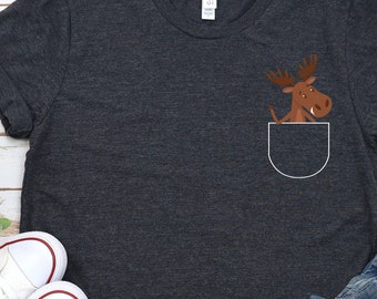 Pocket Moose Graphic Tee: Unisex Moose Lover Gift
