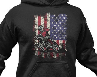 USA Flag Dirt Bike Hoodie: Funny Motocross Racing Gift
