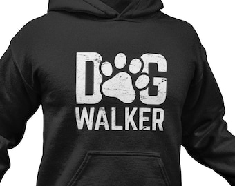 May include: Black hooded sweatshirt with a white graphic that says "DOG WALKER" with a paw print in the "O".