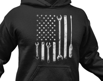 Car Mechanic Hoodie: American Flag Garage Pullover