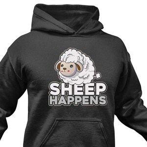 Funny Sheep Hoodie: Sheep Happens, Unisex Cotton-Blend Sweater