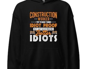 Construction Worker Hoodie Builder Contractor Heavy Equipment Blue Collar Sweatshirt Gift Worksite