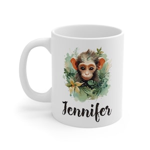 Personalized Monkey Mug / Custom Monkey Gift For Women / Cute Monkey Lover Coffee Cup / Monkey Birthday Present / Monkey Gifts / Monkey Mugs