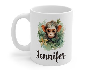 Personalized Monkey Mug / Custom Monkey Gift For Women / Cute Monkey Lover Coffee Cup / Monkey Birthday Present / Monkey Gifts / Monkey Mugs