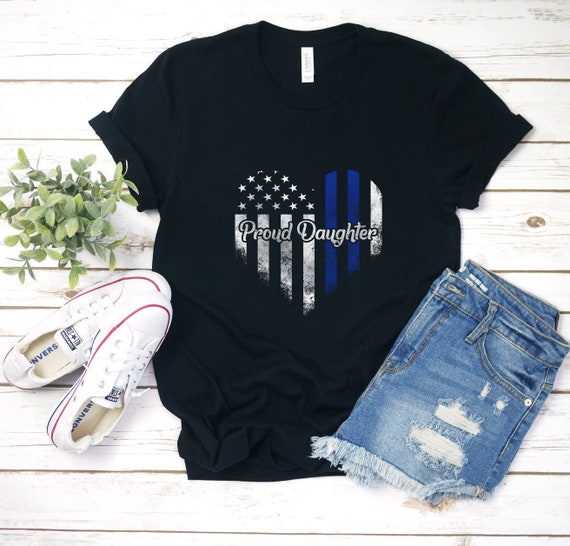 Blue Line Us Flag Heart Shaped Tee, Law Enforcement T-Shirt Blue Line Us Flag Heart Shaped Tee, Law Enforcement T-Shirt