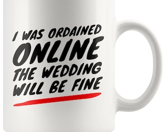 "Lustige ""Ordinierte Online""-Hochzeitsoffiziant-Tasse."