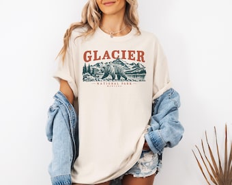 Glacier National Park Shirt, Vintage Glacier Tee, Montana Grizzly Bear Shirt, Hiking Gift