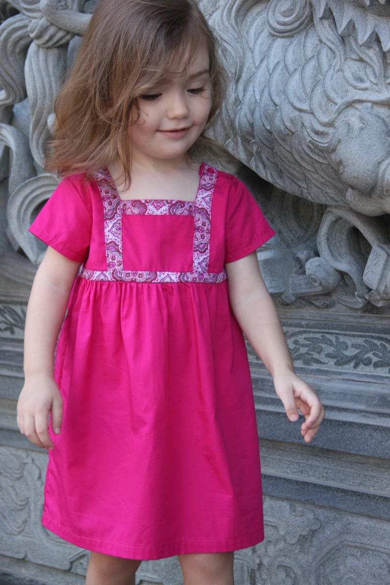 Pink dress for girls, toddler pink dress, princess dress toddler, girl shift dress, A-line pink dress for baby girl, hot pink girls dress image 4