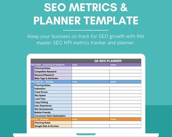 SEO Metrics Monthly Tracker & Quarterly Planner - Google Sheet