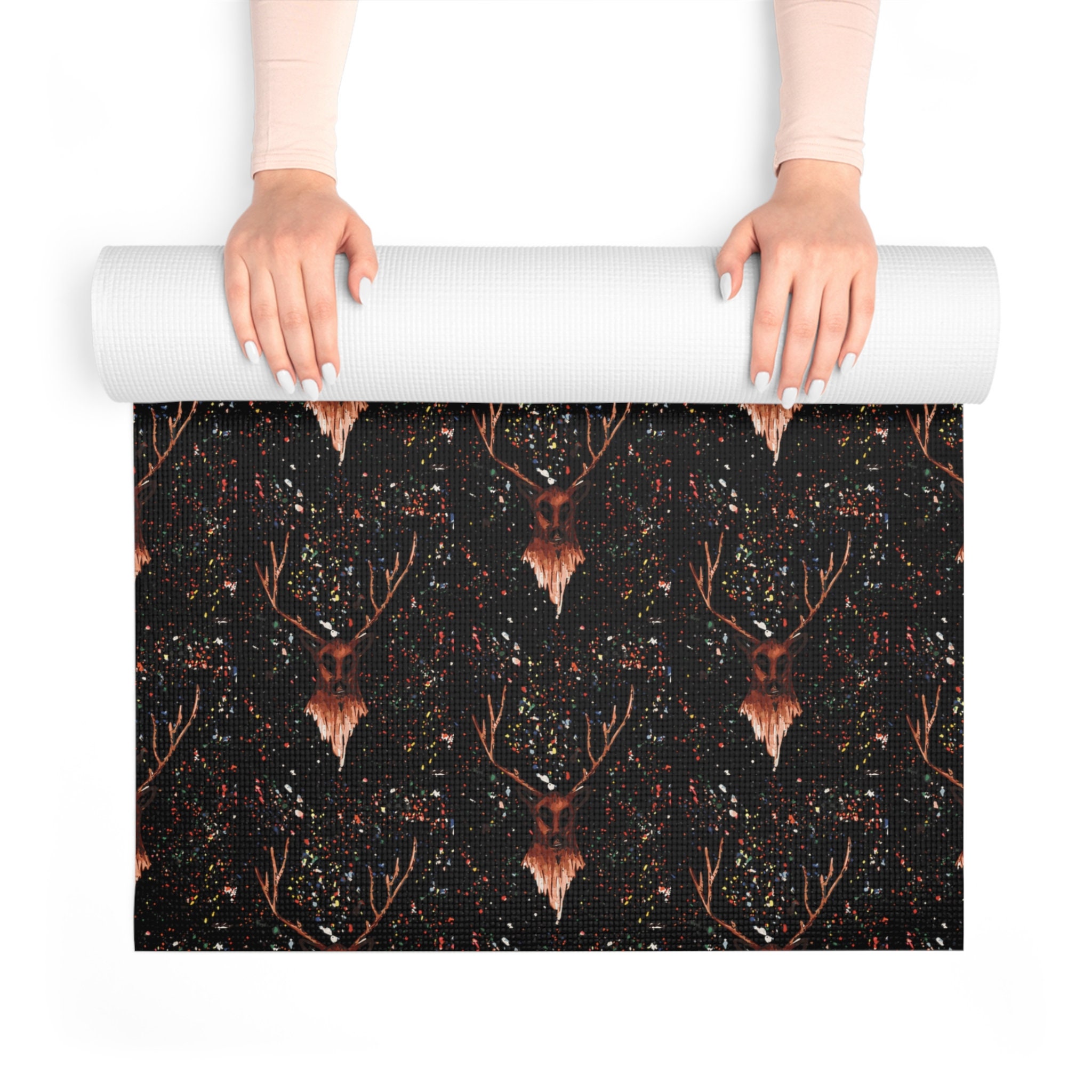 Stag Animal Print Foam Yoga Mat black 