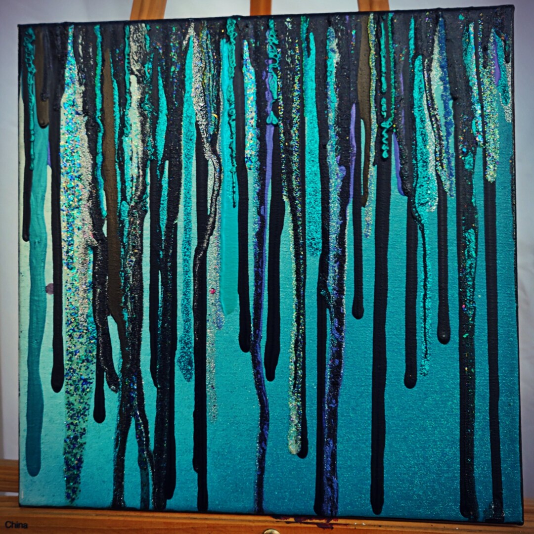 Blue and Black Paint Drips Etsy