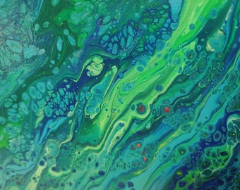 Blue and Green Paint Pour