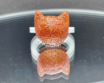 Anillos de muestra de esmalte de uñas con cabeza de gato impresa en 3D de 10 quilates