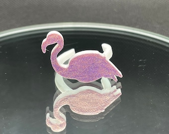Anillos de muestra de esmalte de uñas de flamenco impreso en 3D de 10 quilates