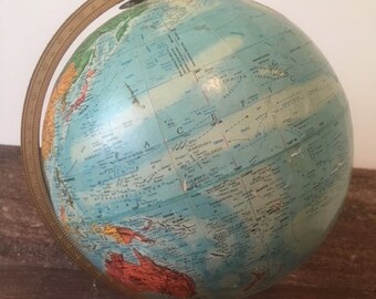 Vintage Replogle World Globe, Mid-Century, Sphere, Geography, Planet Earth, School, on Base, Maps, Planetary, Educational, Standard Size