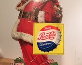 Vintage 1940 39 s-50 39 s Pepsi-Cola Litho Stand-up Display Featuring SANTA CLAUS holding a Bottle of Pepsi Santa Collector