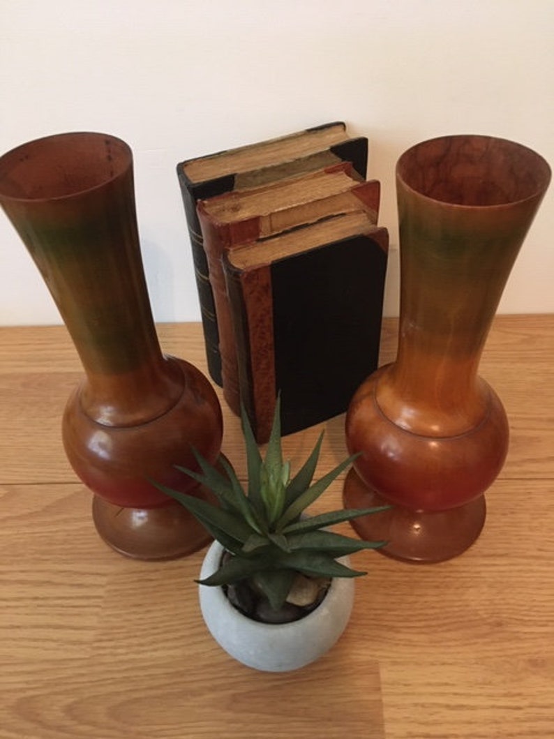 Vintage Wood Pedestal Vase/ Modern Mid Century Decor/Rustic Etsy