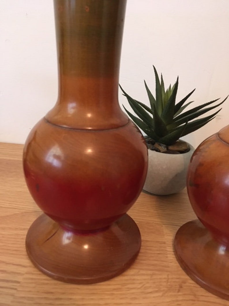 Vintage Wood Pedestal Vase/ Modern Mid Century Decor/Rustic Etsy