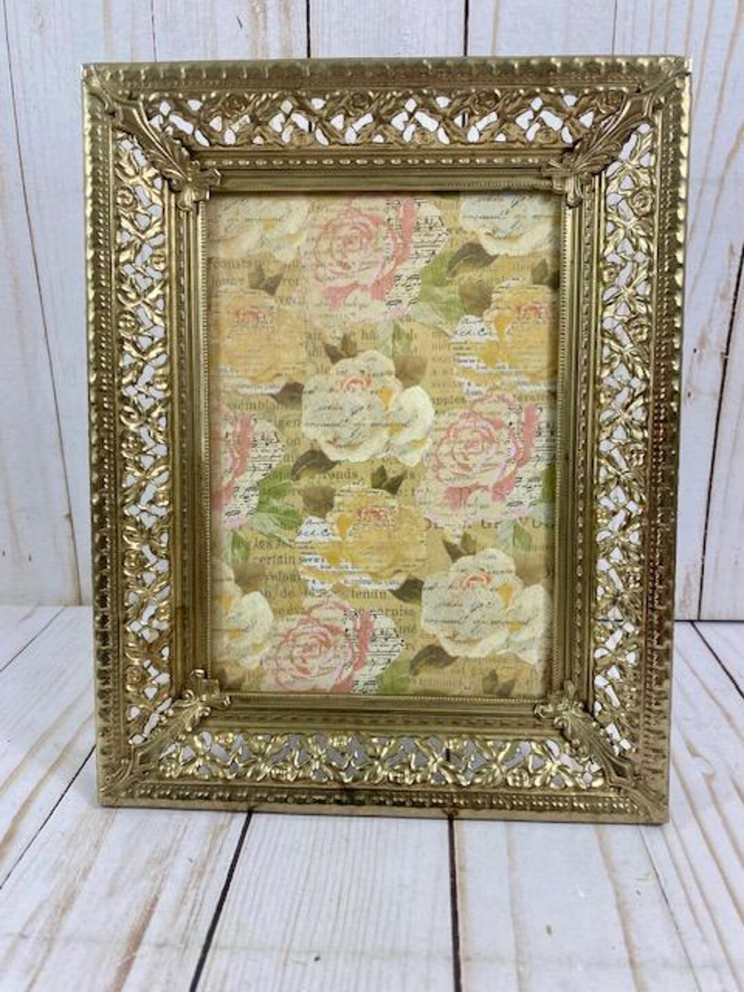 Vintage Gold Tone Ornate Lace Filigree Metal Picture Frame 7 X 9- 1950 ...