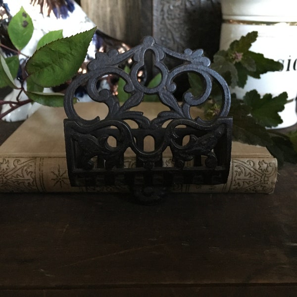 Antique Cast Iron Match Box holder, 1800’s, Delicate Scrolls, Fine Detail