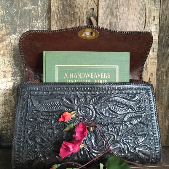 Antique Tooled Leather Bag, Artisan Leather, Hand… - image 1