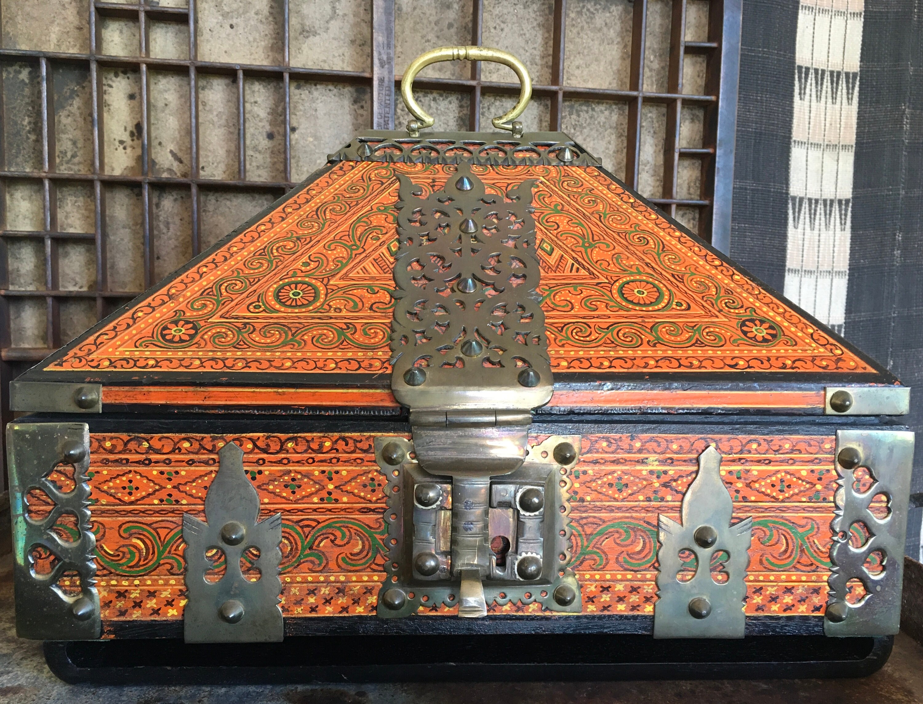 Vintage Dowry Box Hand Painted Keepsake Box Brass Hardware Etsy