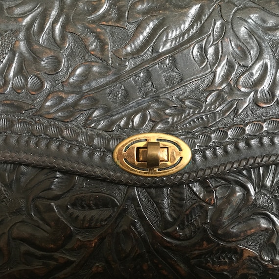 Antique Tooled Leather Bag, Artisan Leather, Hand… - image 5