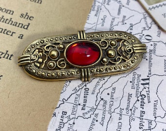 Vintage Art Deco Style Red Cabochon Brooch