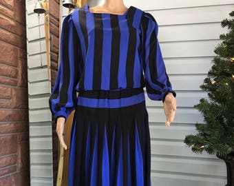 Vintage 80's Black & Blue Striped Avant Garde Dress