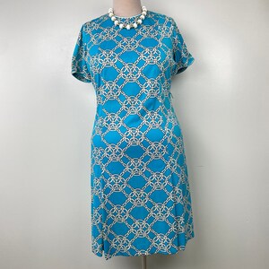 VIntage Westover Walker Blue Crochet Knotwork Pattern Shift Dress Flare Skirt 20 1/2