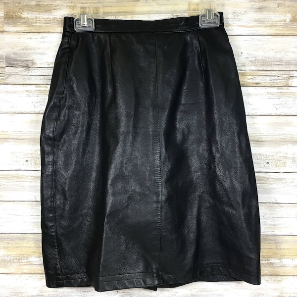 Vintage 1980s Bagatelle Black Soft Leather Pencil Straight Skirt