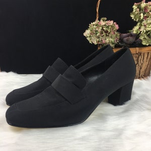 Vintage Sam & Libby Black Loafer Shoes Size 7.5 / Square Toe / Block Heels / Fabric / Leather / Free Shipping image 3