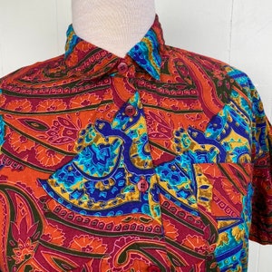 Vintage Venezia Vitale Abstract Floral Paisley Button Down Short Sleeve 100% Cotton Top 14/16 image 3