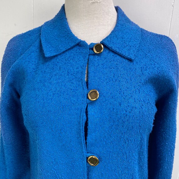 Vintage Blue Woven Fabric Button Down Dress c. 40… - image 3