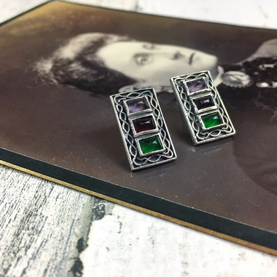 Three Gemstone Sterling Silver Boho Earrings - image 1