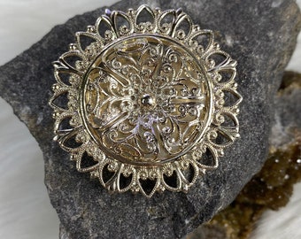 Vintage Silver Tone Filigree Brooch 1.5"