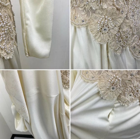 Vintage 70s Sylvia's Lawrence Ivory & Taupe Lace … - image 7
