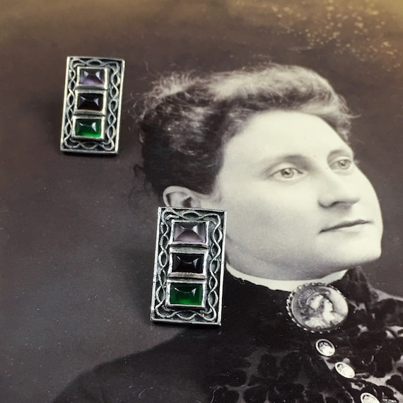 Three Gemstone Sterling Silver Boho Earrings - image 2