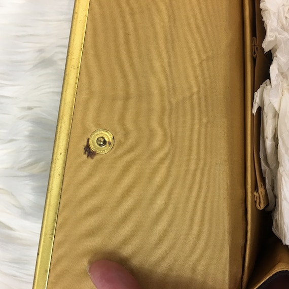 Vintage 50's Brown & Gold Faux Pearl Envelope Clu… - image 6