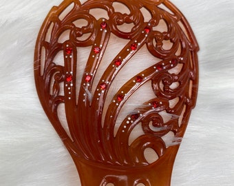 Vintage Faux Tortoiseshell Ruby Red Rhinestone Ornate Celluloid Comb Vintage Faux Tortoiseshell Ruby Red Rhinestone Ornate  main image 3