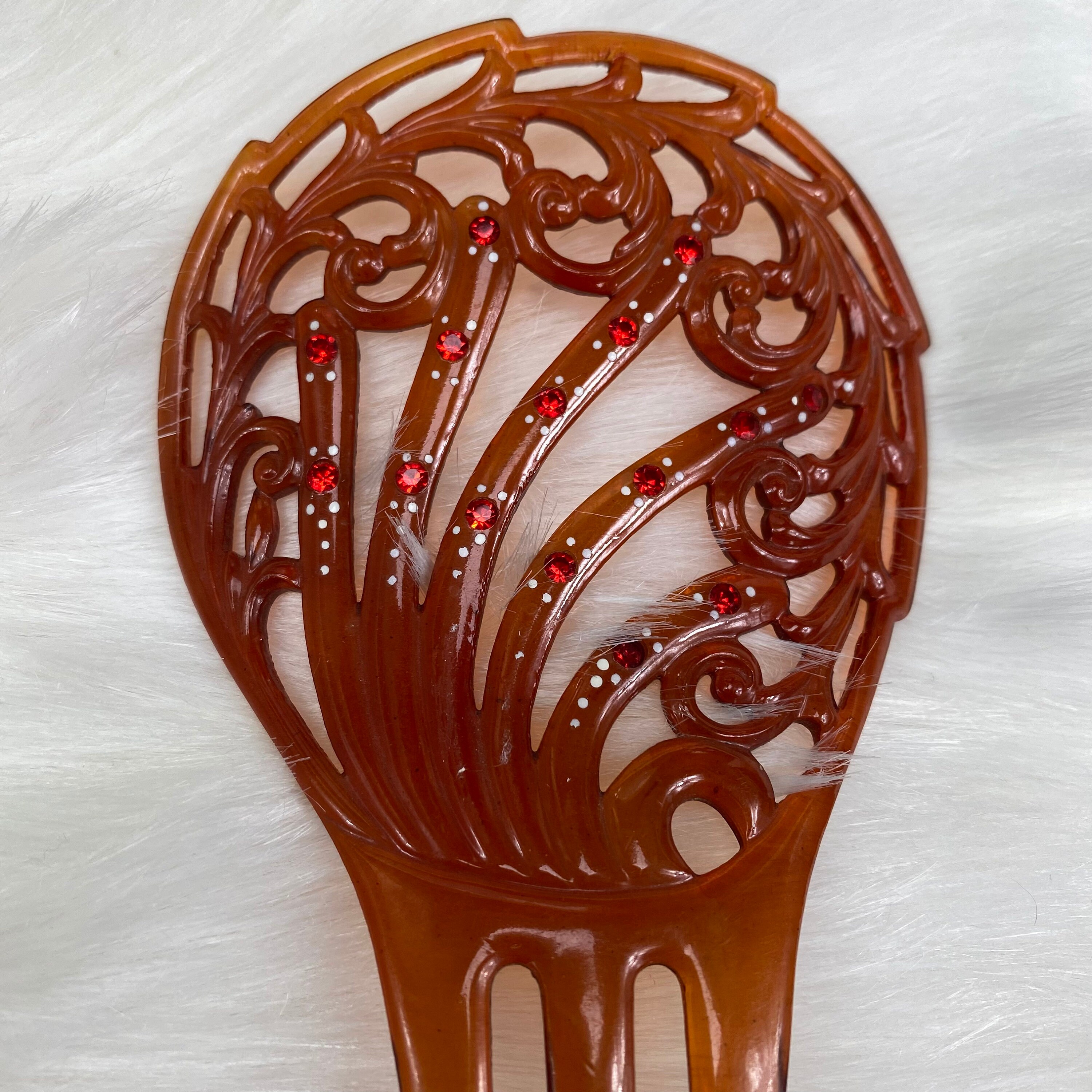 Vintage Faux Tortoiseshell Ruby Red Rhinestone Ornate Celluloid Comb Vintage Faux Tortoiseshell Ruby Red Rhinestone Ornate  main image 3