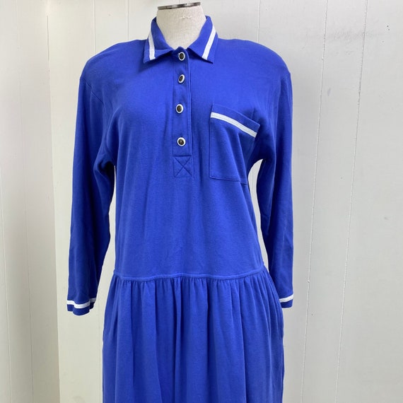 Vintage 90s Talbots Blue & White Tennis Dress Med… - image 2