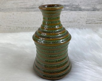 Vintage Green Bud Vase w/ Dappled Glaze 4.5" Tall