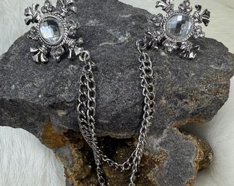 Lightweight Silver Tone & Clear Rhinestone Sweater Clips 1.25" X 6.75"
