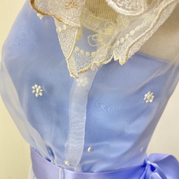 Vintage Periwinkle Blue w/ Sheer Embroidered Chif… - image 5